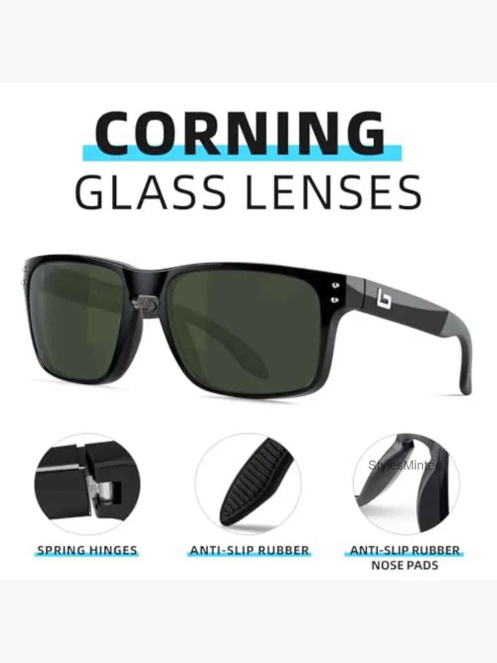 Unisex Classic Sunglasses Corning Glass Lenses Polarized Option Spring Hinges